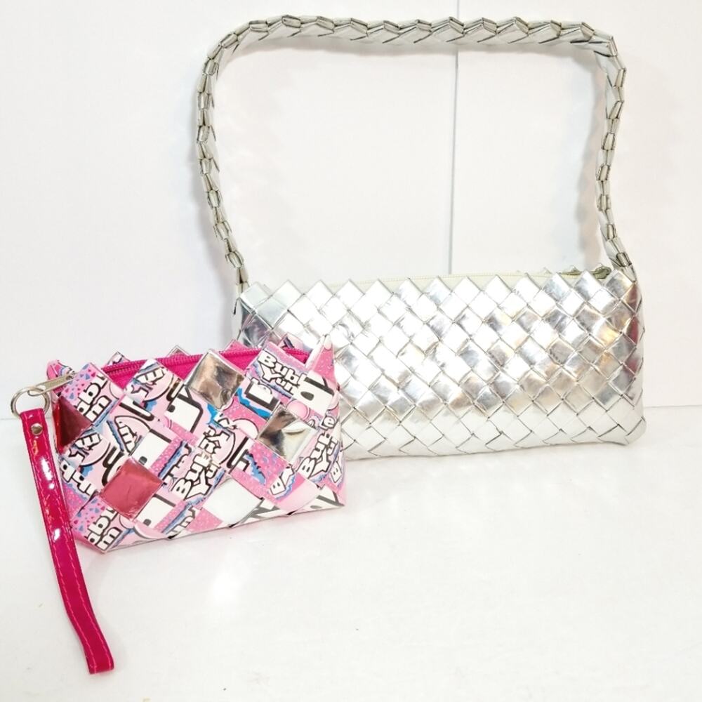 Pair of bubblegum wrapper bags wristlet & handbag set